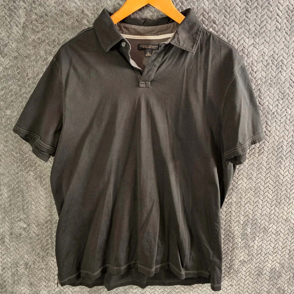 Banana Republic Fitted Pima Polo Mens XL Black‎ Short Sleeve Collared V-Neck